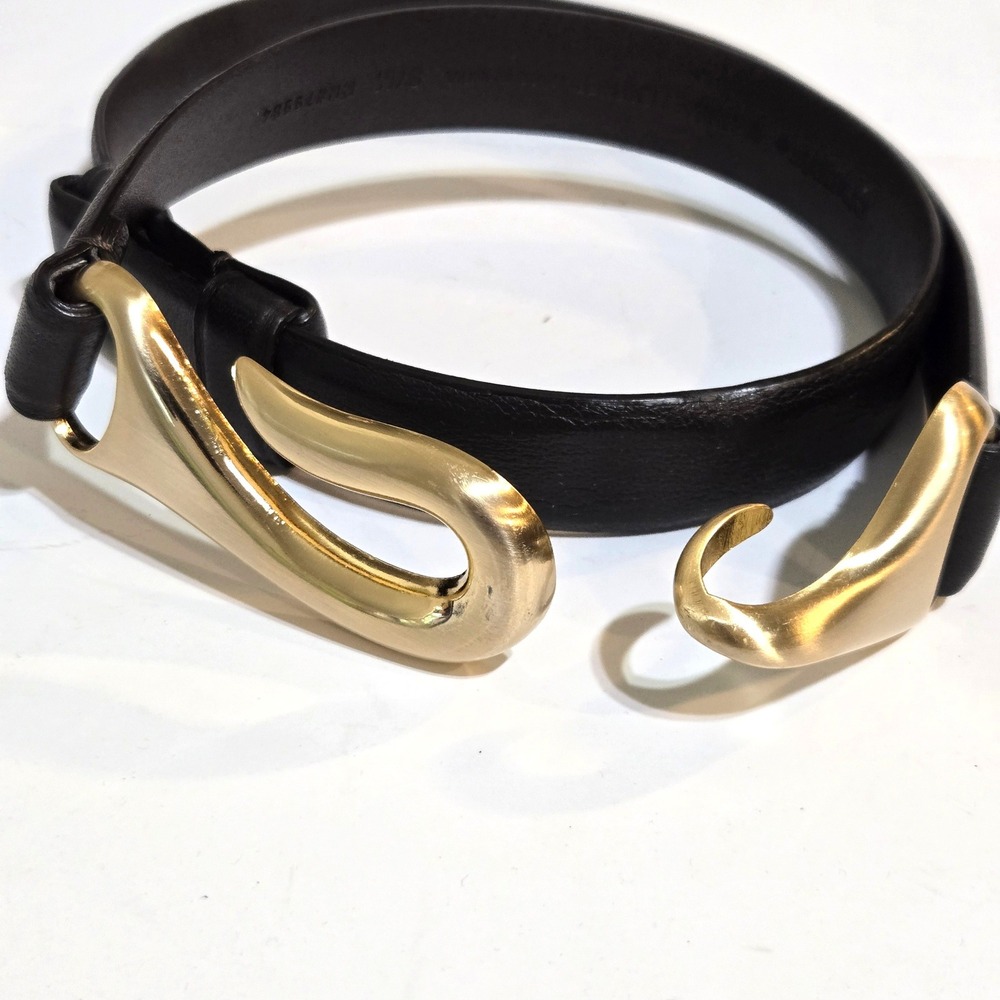 Chico's Leather Belt Women S/M Dark Brown Satin Gold Hook Adjustable 25"-37" - Picture 2 of 7
